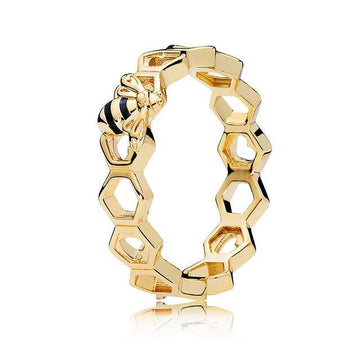 The Pink Pigs Fine Fashion Jewelry-Ring Size 7 Honeycomb and Bee Ring in 925 Sterling Silver with 18K Gold Plating
